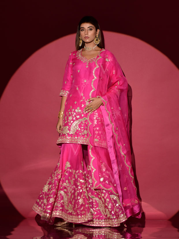 Pink Organza Gota Patti Kurta and Sharara Set