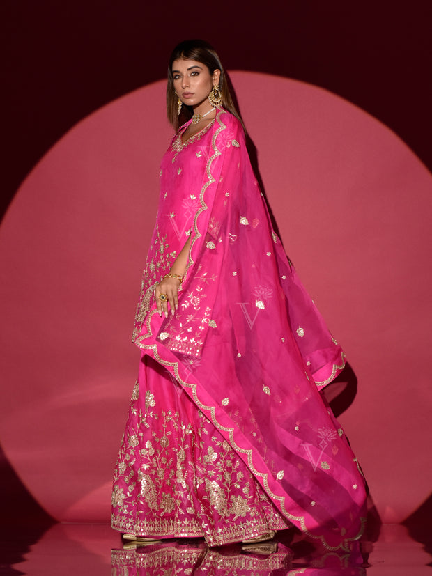 Pink Organza Gota Patti Kurta and Sharara Set