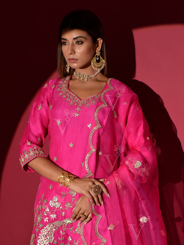 Pink Organza Gota Patti Kurta and Sharara Set