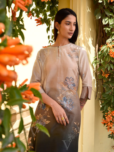 Black and Off-White Vasansi Silk Printed Co Ord Set