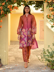 Brown and Purple Vasansi Silk Printed Co Ord Set
