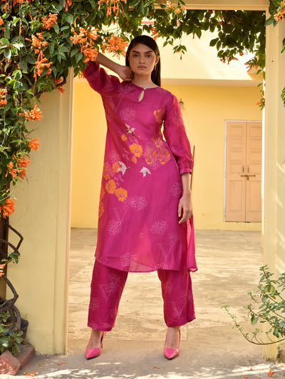 Fuchsia Pink Vasansi Silk Printed Co Ord Set