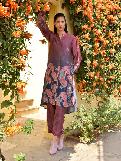 Blue and Rose Dust Vasansi Silk Printed Co Ord Set