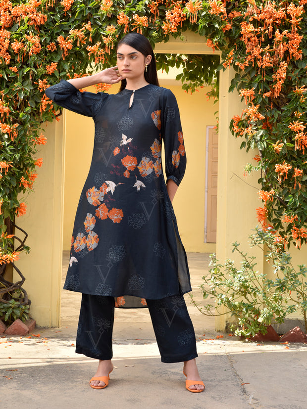 Black Vasansi Silk Printed Co Ord Set