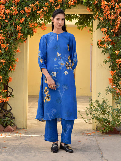 Azure Blue Vasansi Silk Printed Co Ord Set