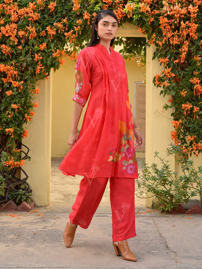 Scarlet Red Vasansi Silk Printed Co Ord Set