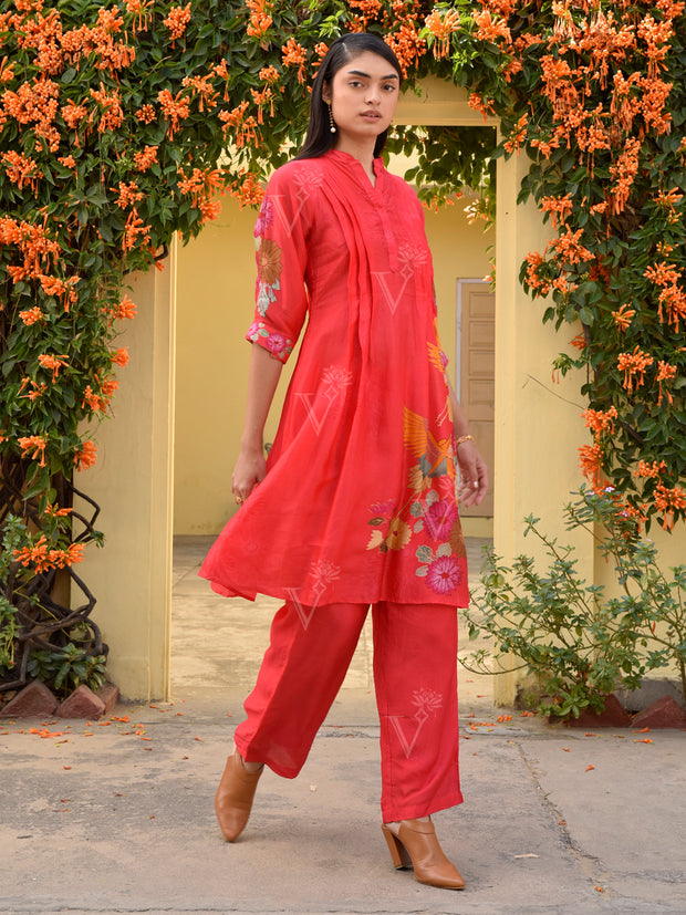 Scarlet Red Vasansi Silk Printed Co Ord Set