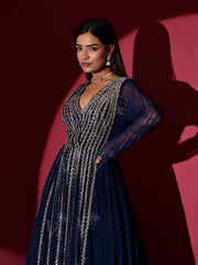 Midnight Blue Georgette Embroidered Gown