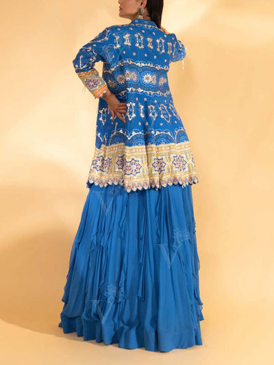 Blue Silk Peplum and Skirt Set