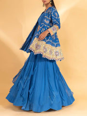 Blue Silk Peplum and Skirt Set