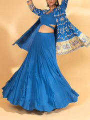 Blue Silk Peplum and Skirt Set