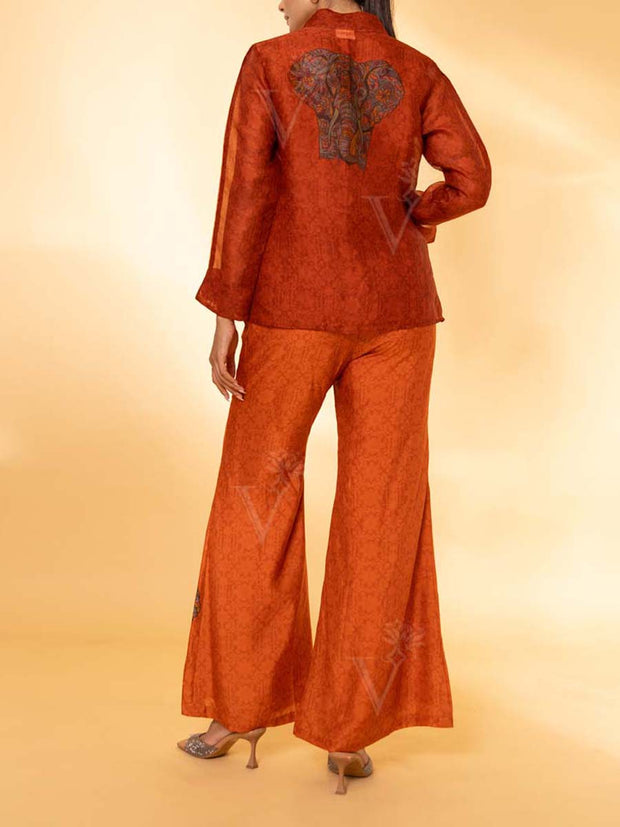 Rust Organza Jacket and Pant Set
