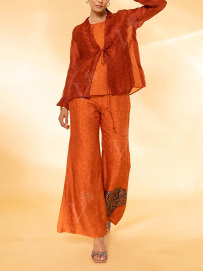 Rust Organza Jacket and Pant Set