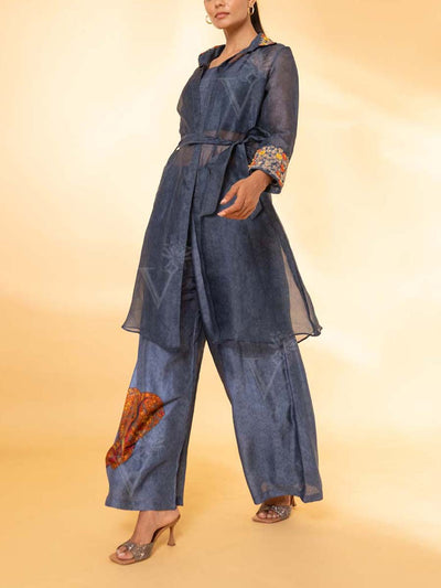 Blue Silk Jacket and Pant Set