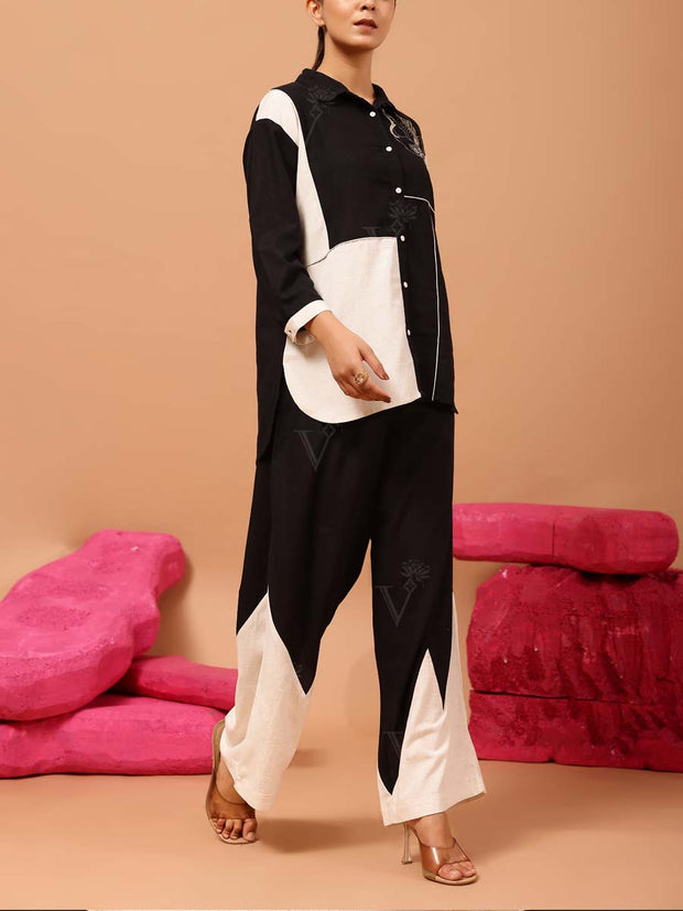 Black Rayon Cotton Co Ord Set