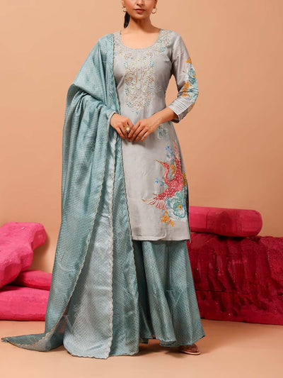 DD28, MTO, U2, Blue , Green , Vasansi Silk , Kurta and Sharara , Suit Set , Sharara set , Leheriya , rakhiedit