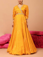 DD28, MTO, VK, Yellow , Vasansi Silk , Leheriya , Anarkali , Gown , Leheriya Gown , Rakhiedit , mothda