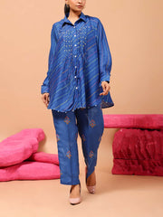 Blue Vasansi Silk Leheriya Co Ord Set