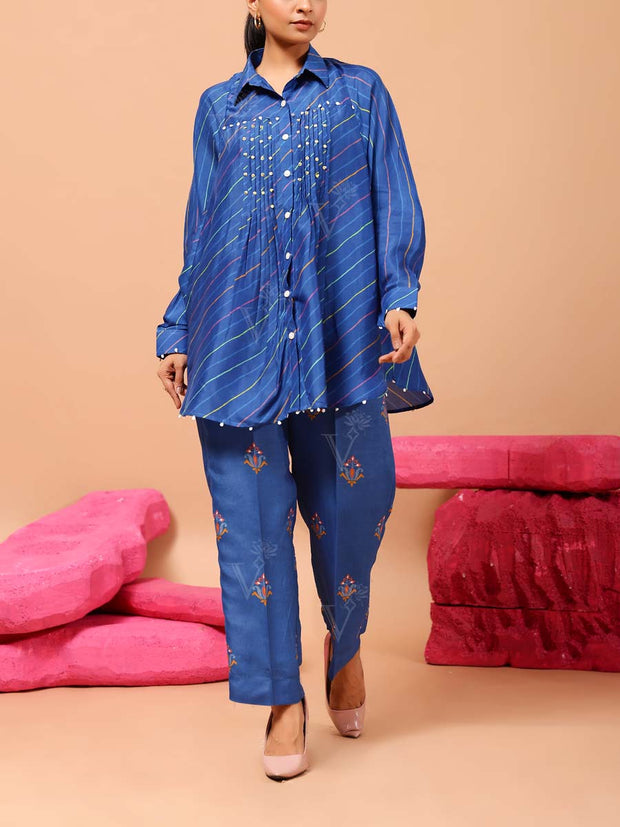 Blue Vasansi Silk Leheriya Co Ord Set