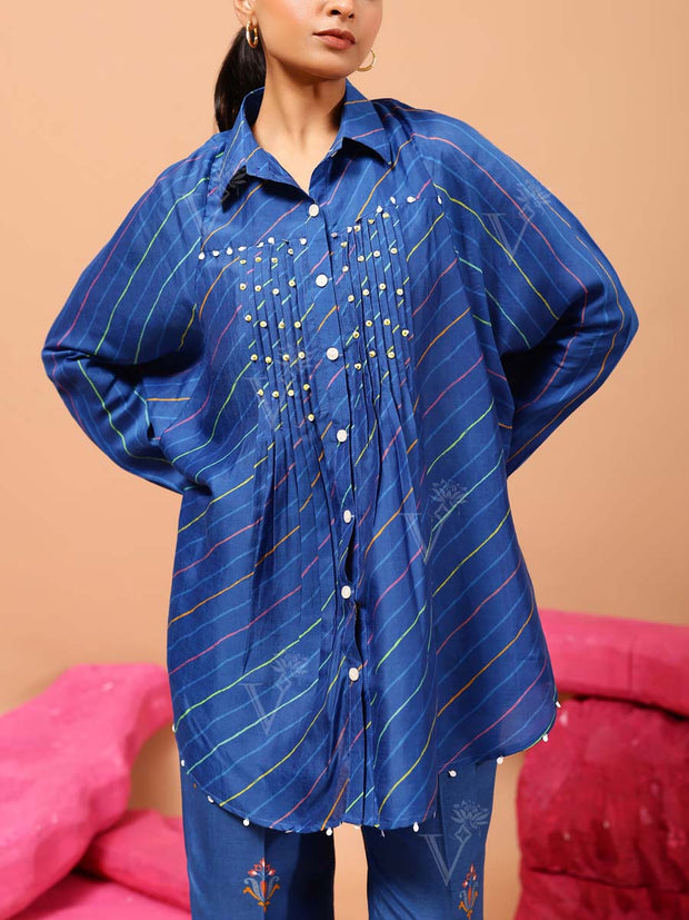 Blue Vasansi Silk Leheriya Co Ord Set