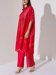 Red Vasansi Silk Kaftan Set