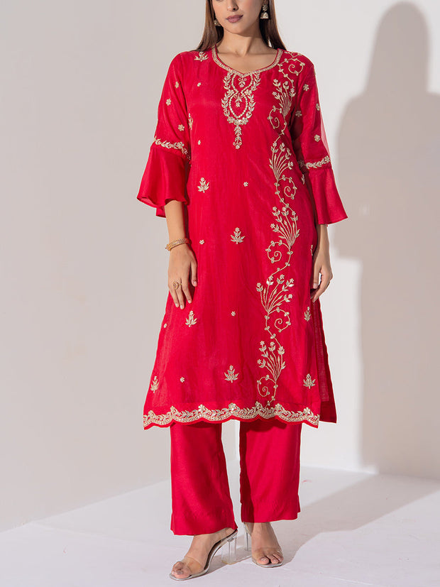 Red Vasansi Silk Suit Set