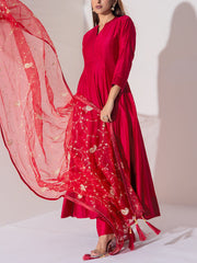 Maroon Chanderi Silk Anarkali Suit Set