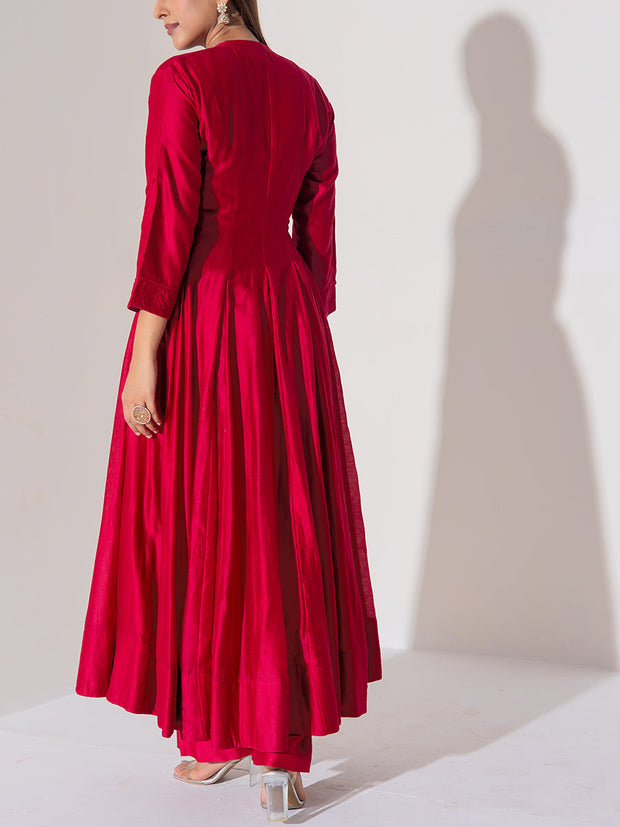 Maroon Chanderi Silk Anarkali Suit Set
