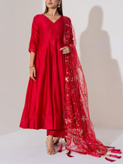 Maroon Chanderi Silk Anarkali Suit Set