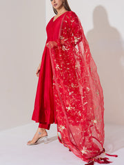 Maroon Chanderi Silk Anarkali Suit Set