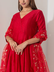 Maroon Chanderi Silk Anarkali Suit Set