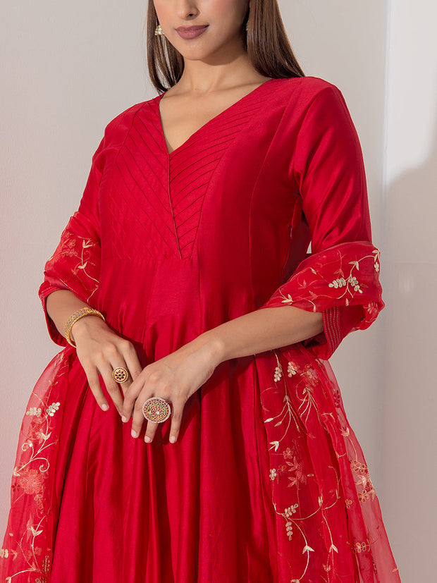 Maroon Chanderi Silk Anarkali Suit Set