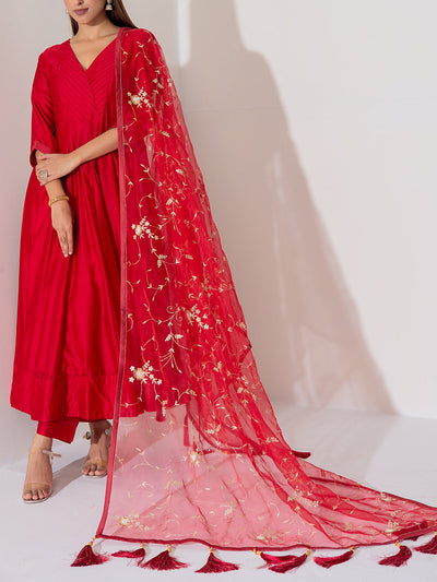 Maroon Chanderi Silk Anarkali Suit Set