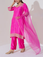 Pink Organza Embroidered Suit Set