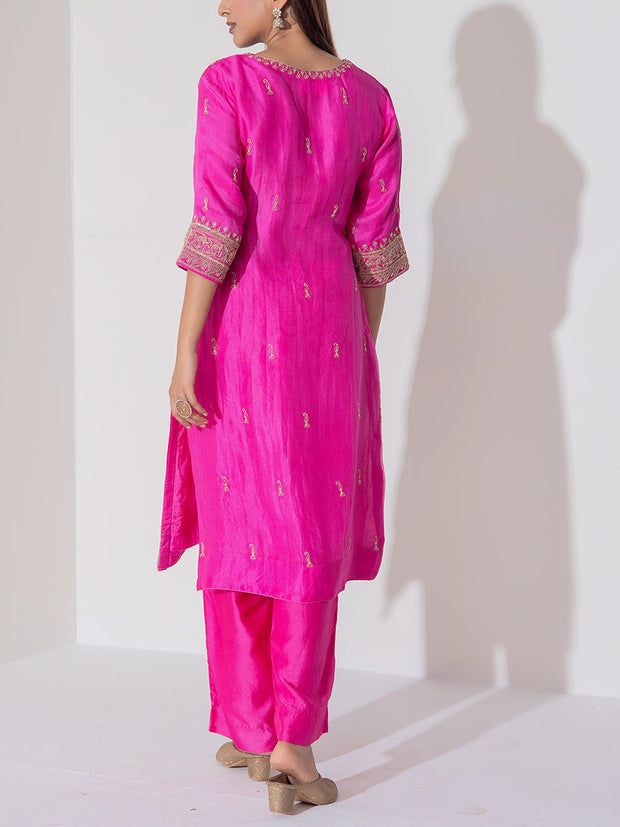 Pink Organza Embroidered Suit Set