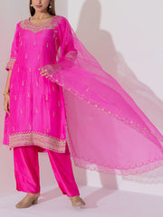 Pink Organza Embroidered Suit Set