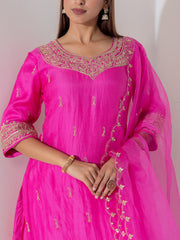 Pink Organza Embroidered Suit Set