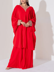 Red Embroidered Sharara Set
