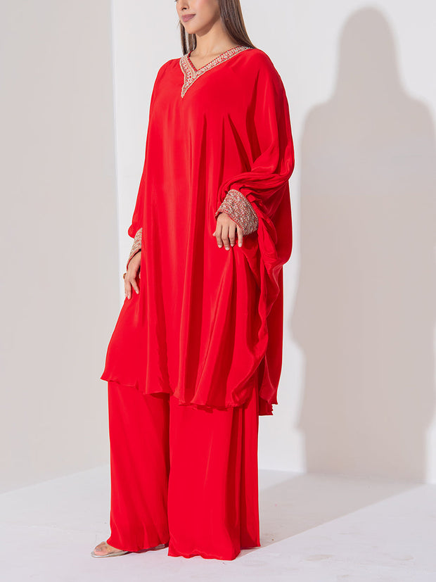 Red Embroidered Sharara Set