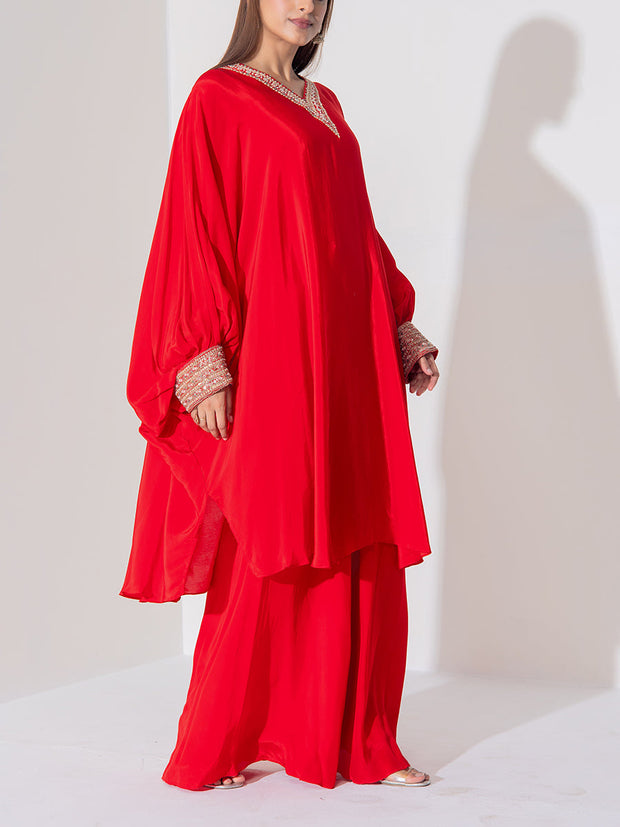 Red Embroidered Sharara Set
