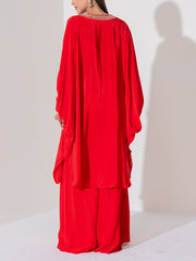 Red Embroidered Sharara Set