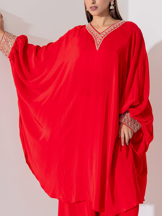Red Embroidered Sharara Set