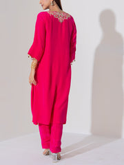 Pink Crepe Silk Kurta and Pant Set