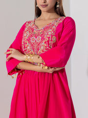 Pink Crepe Silk Kurta and Pant Set