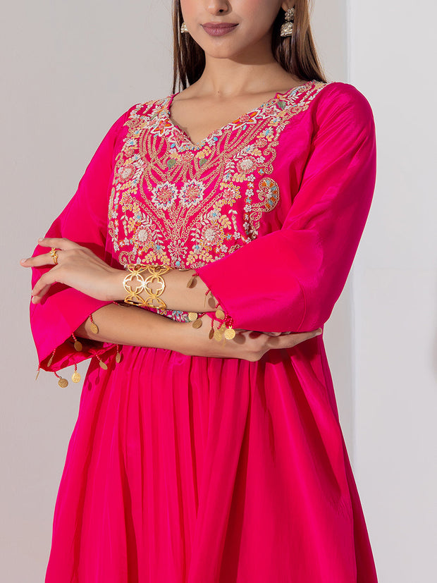 Pink Crepe Silk Kurta and Pant Set