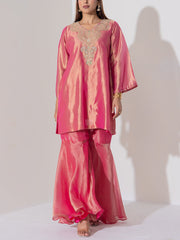 Pink Wrinkle Silk Sharara Set