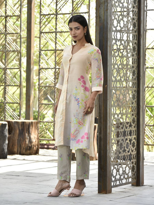 Transient Grey Vasansi Silk Printed Co Ord Set