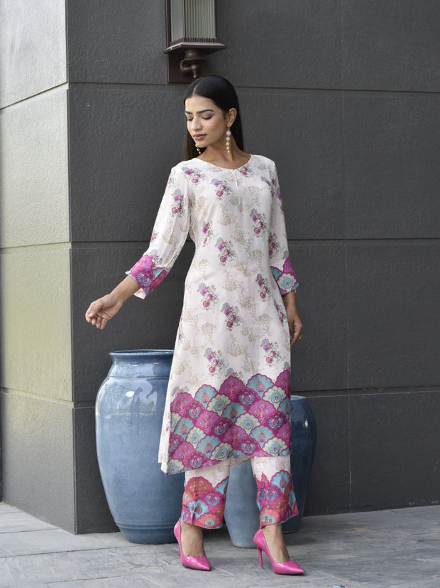 Off-White and Pink Vasansi Silk Co Ord Set