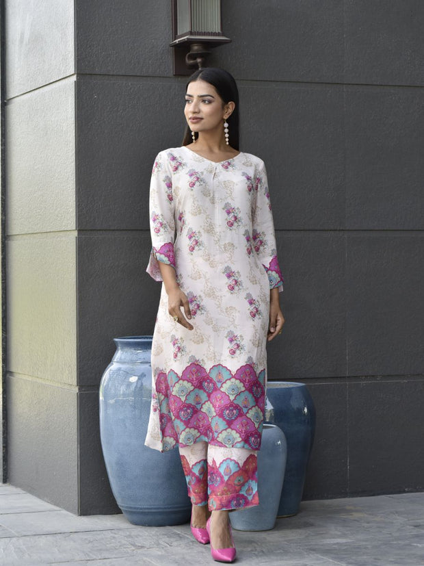 Off-White and Pink Vasansi Silk Co Ord Set