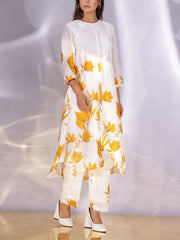 White and Yellow Floral Printed Vasansi Silk Co Ord Set